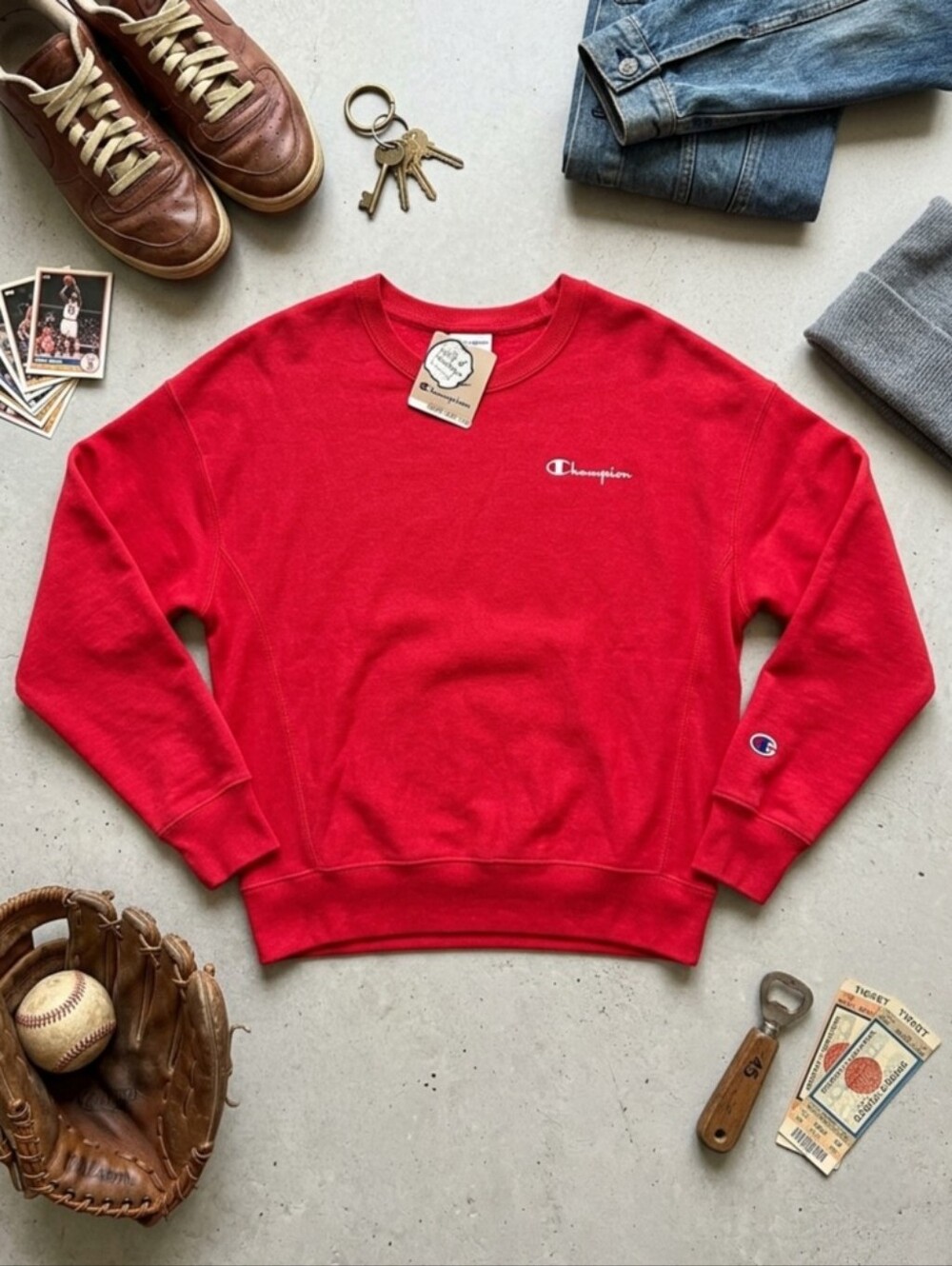Champion Reverse Weave Scarlet Red Cotton Sweatshirt Women’s Med Retro Boxy Crop
